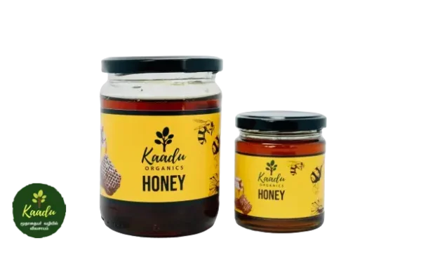 Honey, which was collected from the hills, and packed in a glass jar.
