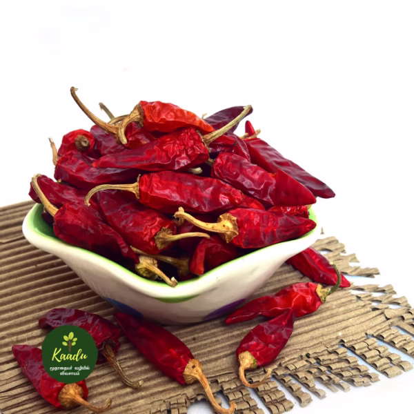 Dried red chillies kept in a bowl