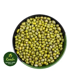 Organic whole green moong dal kept in a bowl