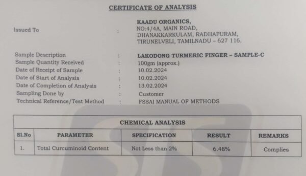 lakadong turmeric lab test report