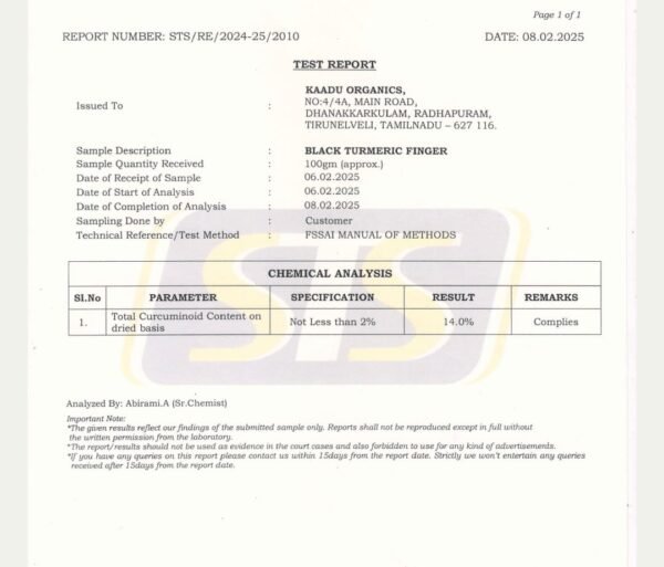 lab report for black turmeric