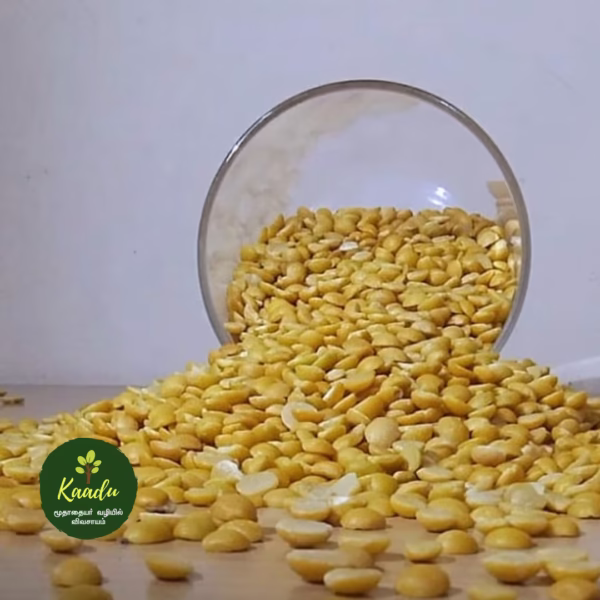 Tur Dal spilling from a glass – healthy, protein-packed arhar dal by Kaadu Organics.