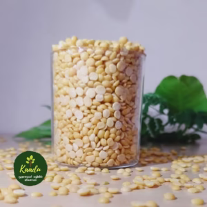 Organic unpolished Tur Dal in a transparent glass – Kaadu Organics protein-rich arhar dal.